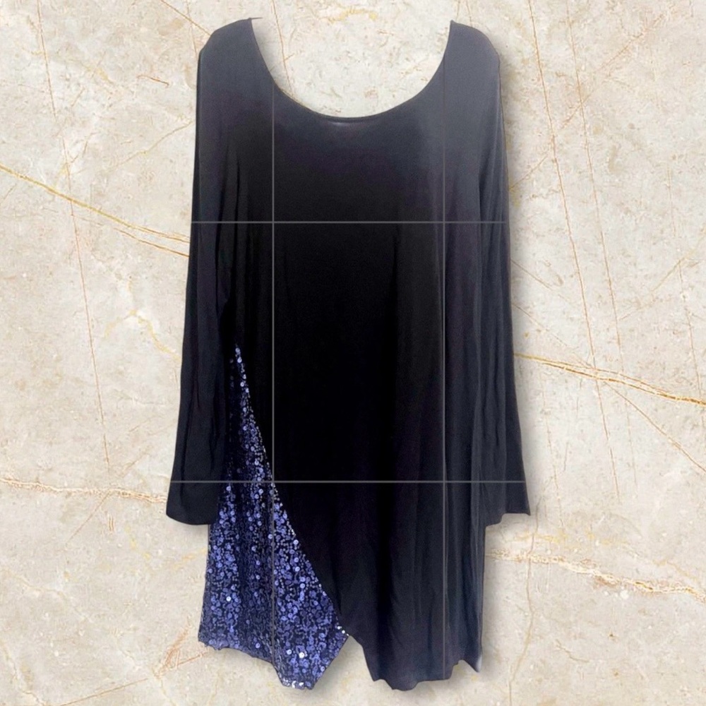 LOGO by Lori Goldstein Black and Blue Sequins Asymmetrical Dress